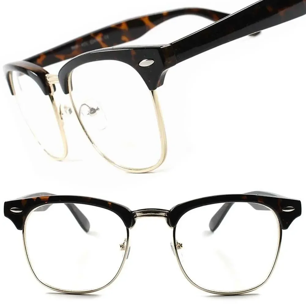 Tortoise Horn-Rim Clear Lens Glasses Retro Unisex Eyewear